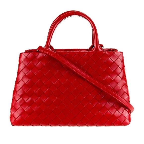 Bottega VenetaRed Napa Leather Woven Tote with Crossbody Strap